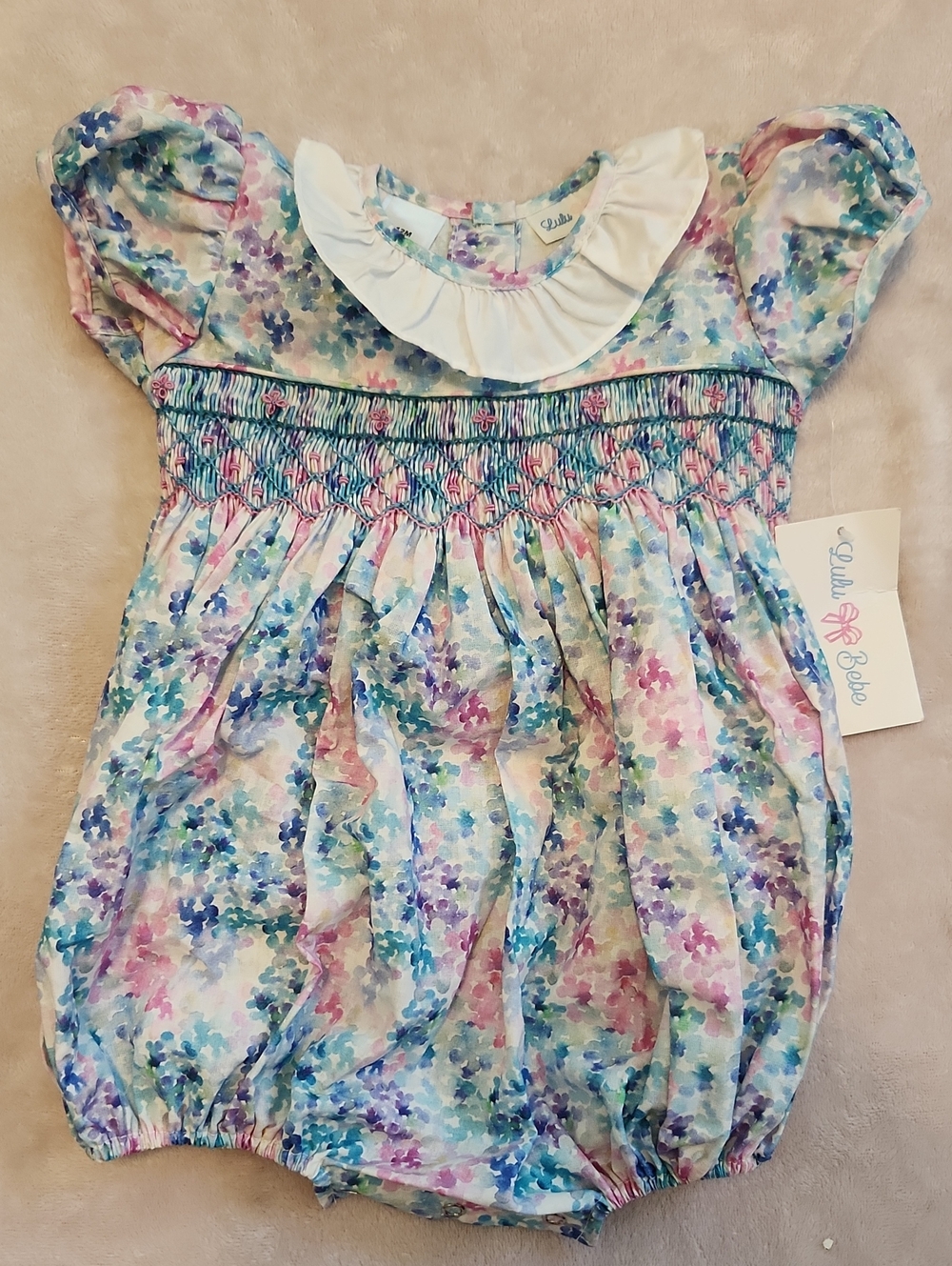 Pastel Floral Smocked Bubble Romper - Multicolor
